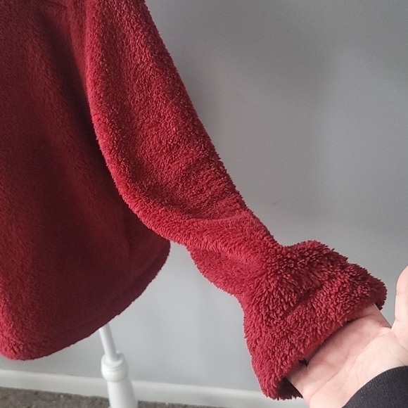 Cranberry colored plush pullover with faux zipper accent - Picture 6 of 9